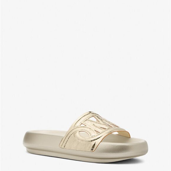 NIB Michael Kors Splash Metallic Leather Slide Sandal - Gold Size 8 - Picture 1 of 6